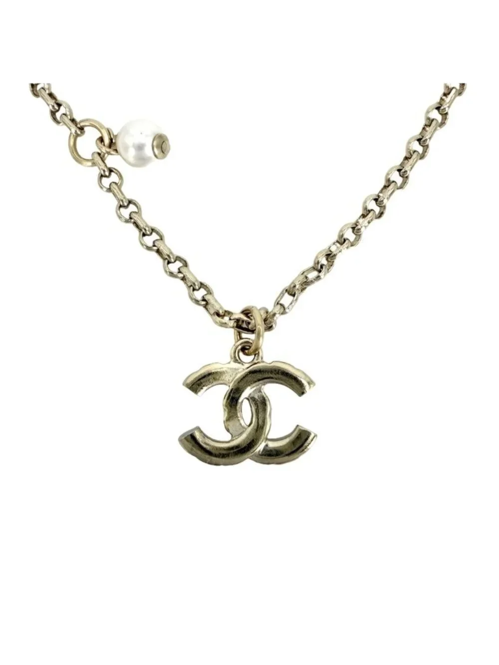 Chanel Necklace CC Logo Rhinestone Faux Pearl Gold